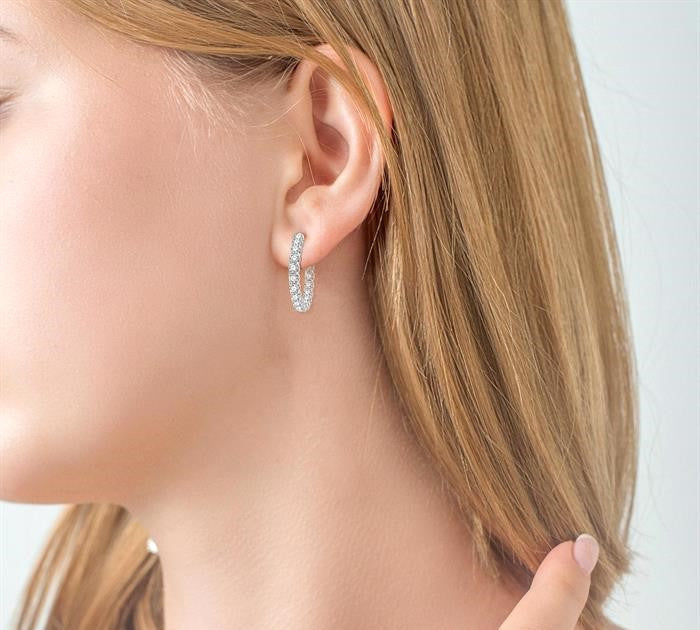 10 Ctw Inside-Out Round Cut Diamond Hoop Earrings in 14K White Gold