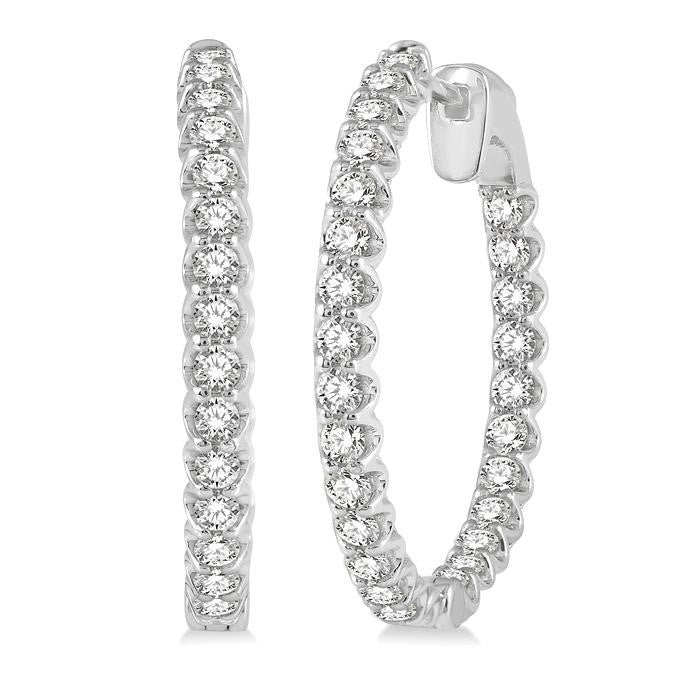 2 Ctw Inside-Out Round Cut Diamond Hoop Earrings in 14K White Gold