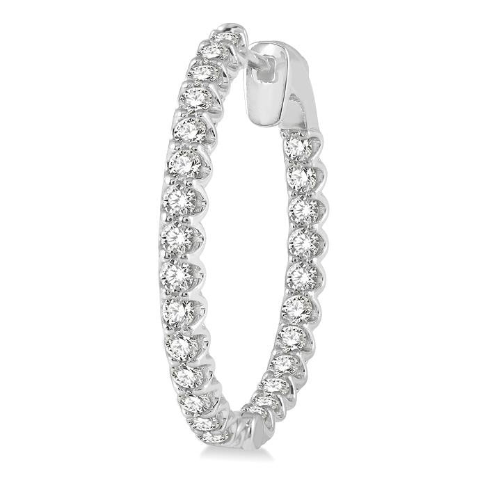 2 Ctw Inside-Out Round Cut Diamond Hoop Earrings in 14K White Gold