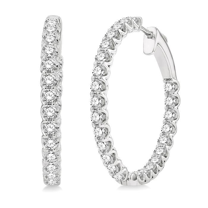 3 Ctw Inside-Out Round Cut Diamond Hoop Earrings in 14K White Gold