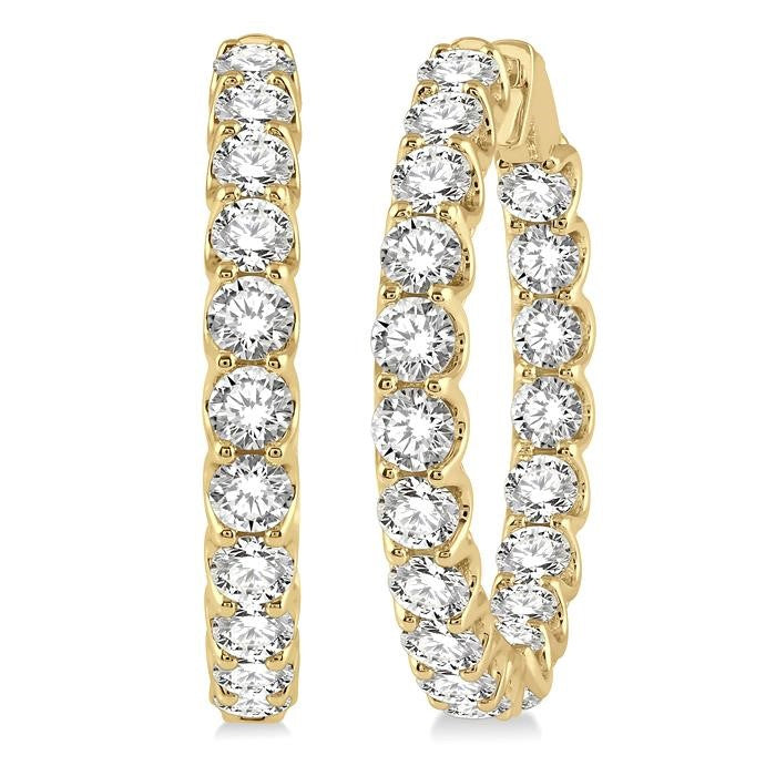 10 Ctw Inside-Out Round Cut Diamond Hoop Earrings in 14K Yellow Gold