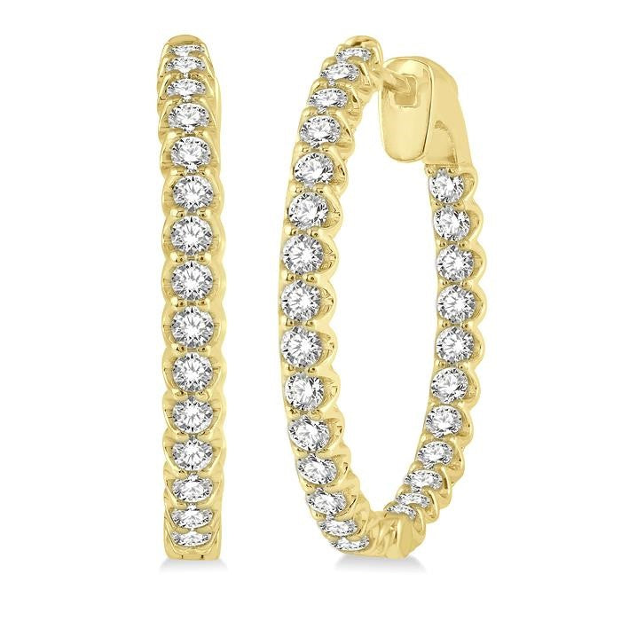2 Ctw Inside-Out Round Cut Diamond Hoop Earrings in 14K Yellow Gold