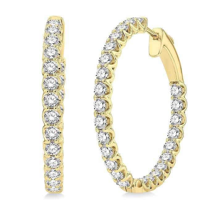 3 Ctw Inside-Out Round Cut Diamond Hoop Earrings in 14K Yellow Gold