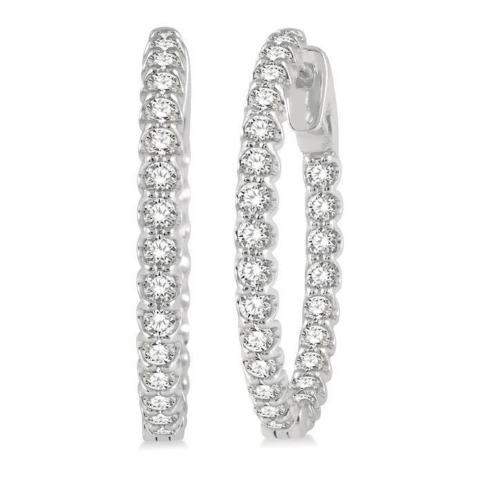 1 1/2 Ctw Inside-Out Round Cut Diamond Hoop Earrings in 14K White Gold