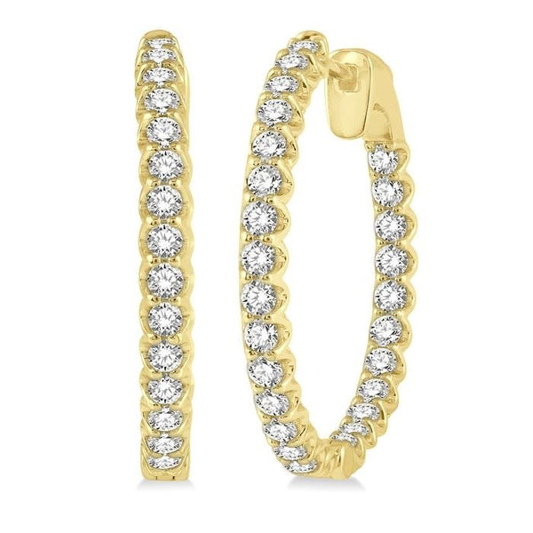 2 Ctw Inside-Out Round Cut Diamond Hoop Earrings in 14K Yellow Gold