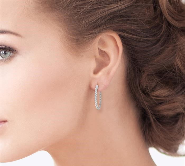 1 Ctw Inside-Out Round Cut Diamond Hoop Earrings in 14K White Gold