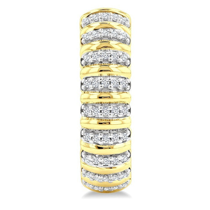 1/4 Ctw Ribbed Round Cut Diamond Pirouette Half Hoop Earrings in 14K Yellow Gold