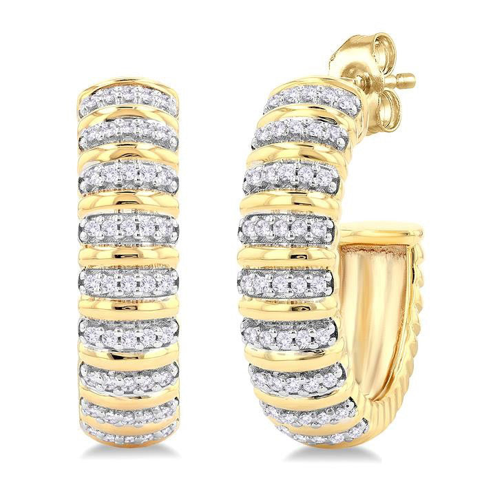 Ribbed Diamond Half Hoop Earrings
