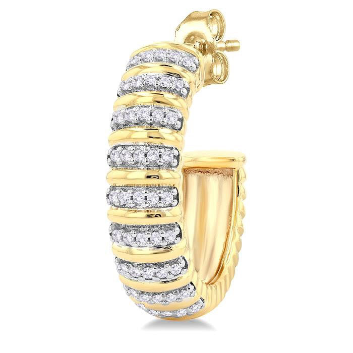 Ribbed Diamond Half Hoop Earrings