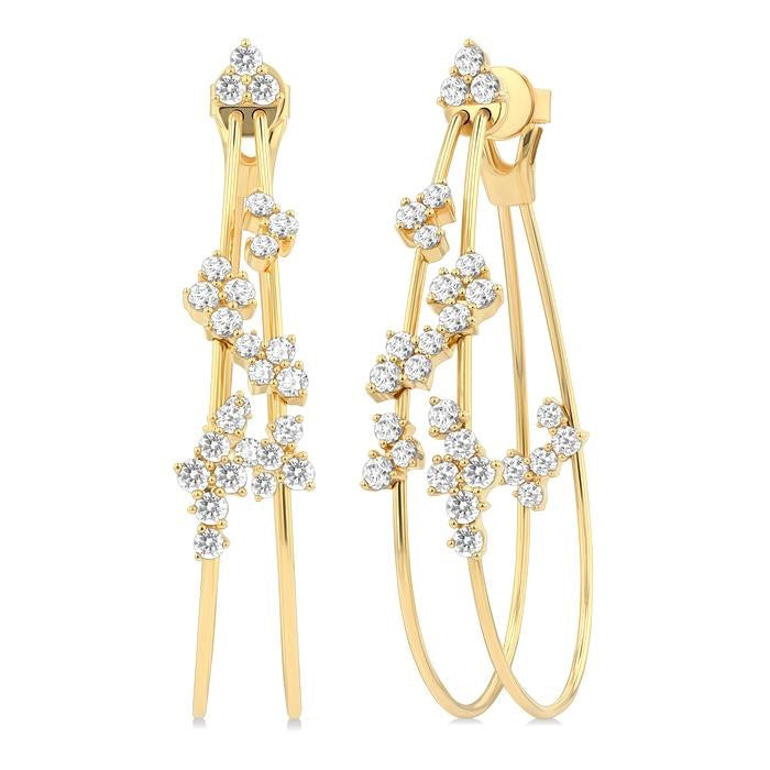 2 1/6 Ctw Scatter Round Cut Diamond Fashion Double Hoop Earrings in 14K Yellow Gold