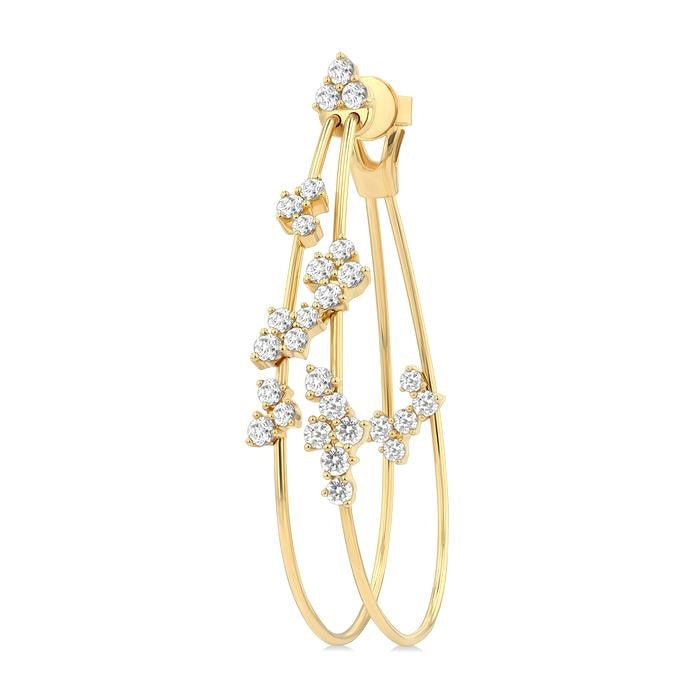 2 1/6 Ctw Scatter Round Cut Diamond Fashion Double Hoop Earrings in 14K Yellow Gold