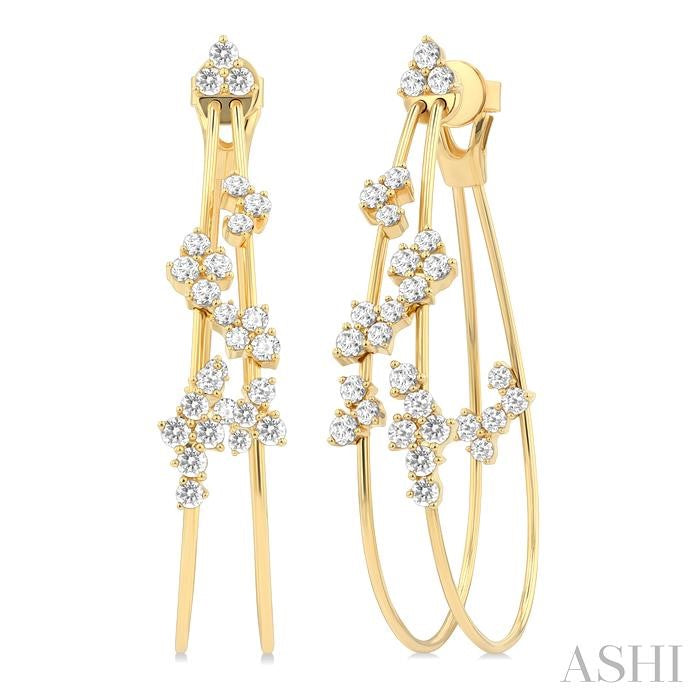 2 1/6 Ctw Scatter Round Cut Diamond Fashion Double Hoop Earrings in 14K Yellow Gold