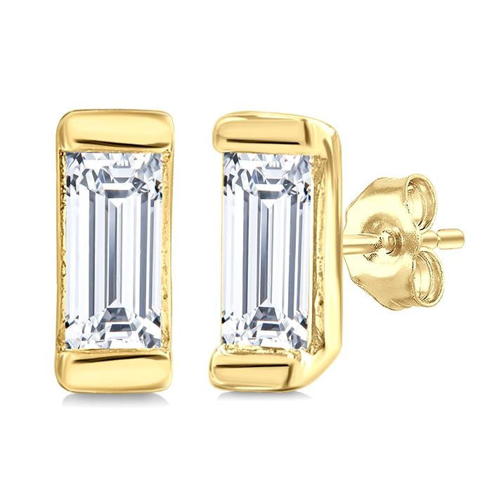 1/10 Ctw Baguette Diamond Petite Fashion Earrings in 10K Yellow Gold