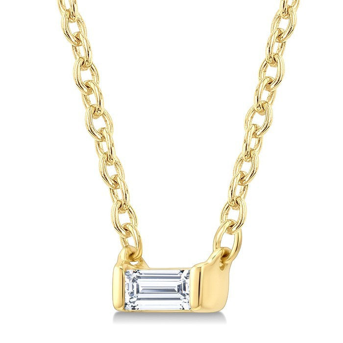 1/20 Ctw Baguette Diamond Petite Fashion Pendant With Chain in 10K Yellow Gold