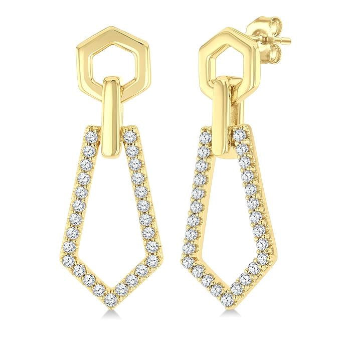 1/3 Ctw Hexagon & Pentagon Link Round Cut Diamond Fashion Earrings in 10K Yellow Gold