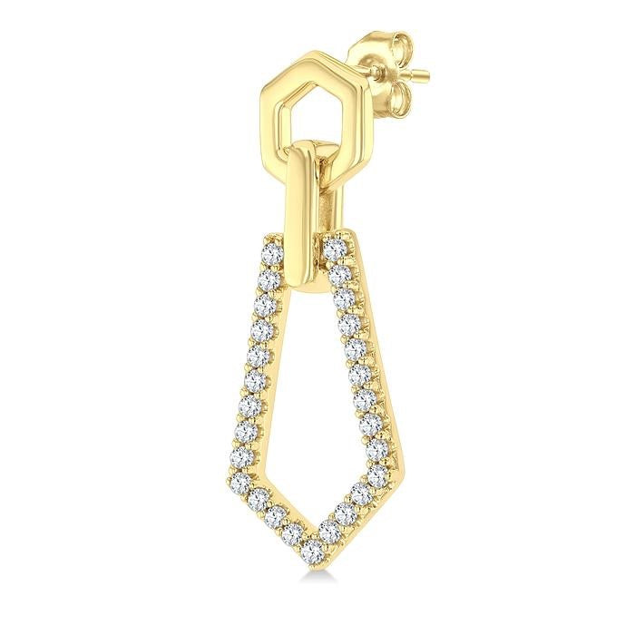 1/3 Ctw Hexagon & Pentagon Link Round Cut Diamond Fashion Earrings in 10K Yellow Gold