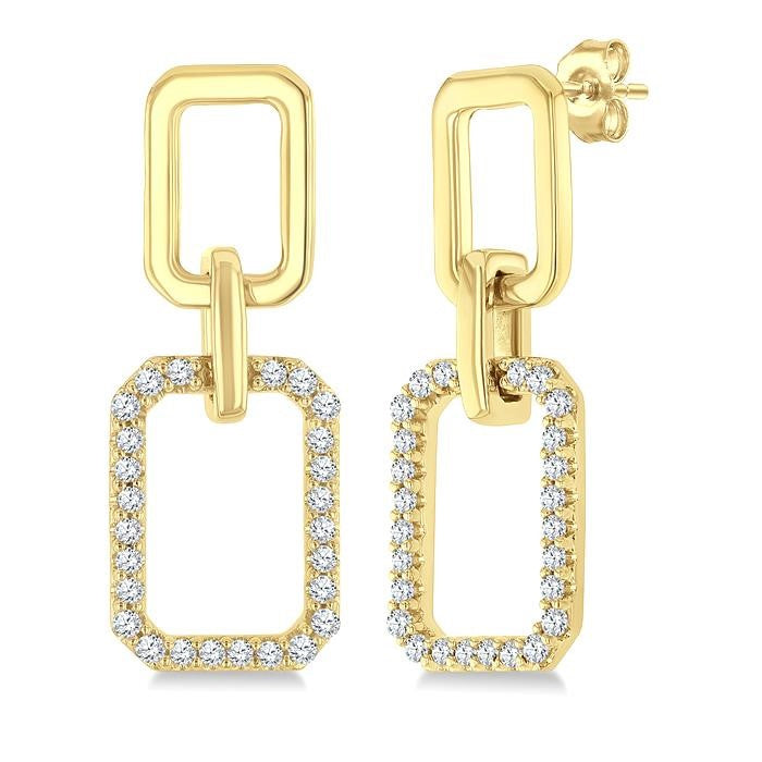 1/3 Ctw Octagonal Shape Link Round Cut Diamond Fashion Earrings in 10K Yellow Gold
