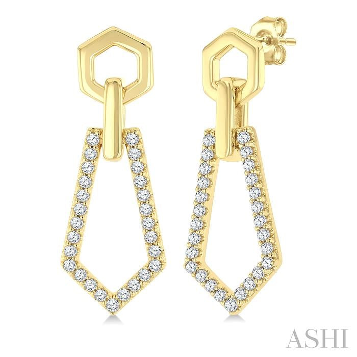 1/3 Ctw Hexagon & Pentagon Link Round Cut Diamond Fashion Earrings in 10K Yellow Gold