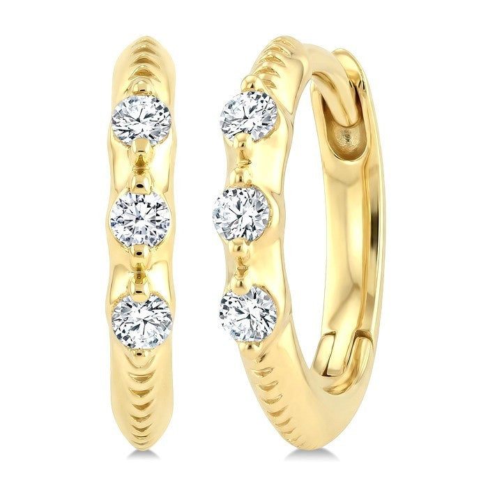 1/10 Ctw Round Cut Diamond huggie Fashion Hoop Earrings in 10K Yellow Gold
