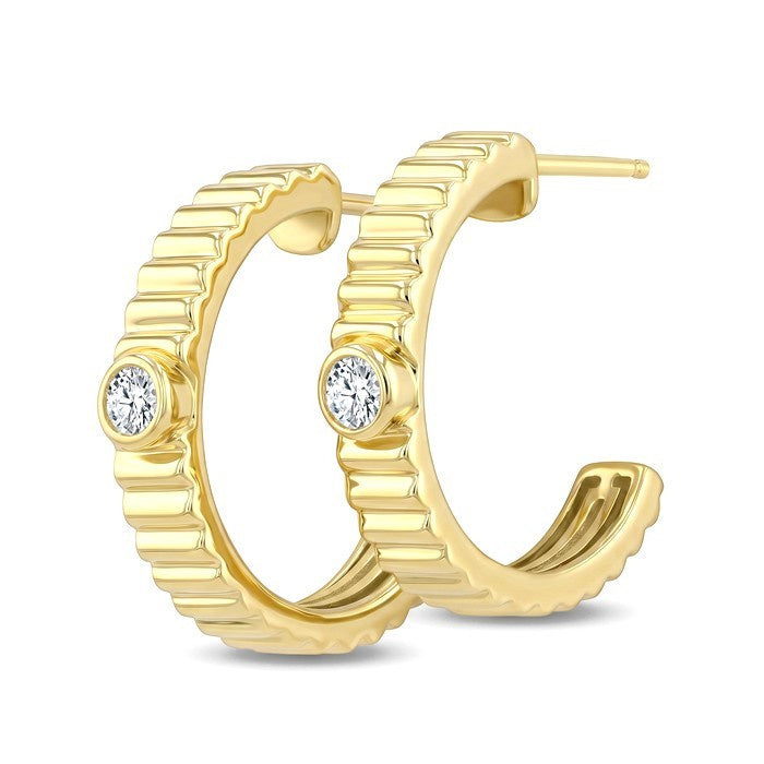 1/10 Ctw Bezel Set Round Cut Diamond Pirouette Fashion Half Hoop Earrings in 10K Yellow Gold