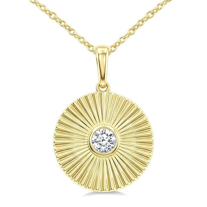 1/10 Ctw Bezel Set Round Cut Diamond Pirouette Fashion Pendant With Chain in 10K Yellow Gold