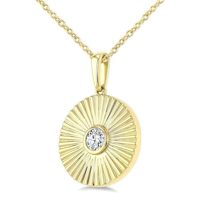 1/10 Ctw Bezel Set Round Cut Diamond Pirouette Fashion Pendant With Chain in 10K Yellow Gold