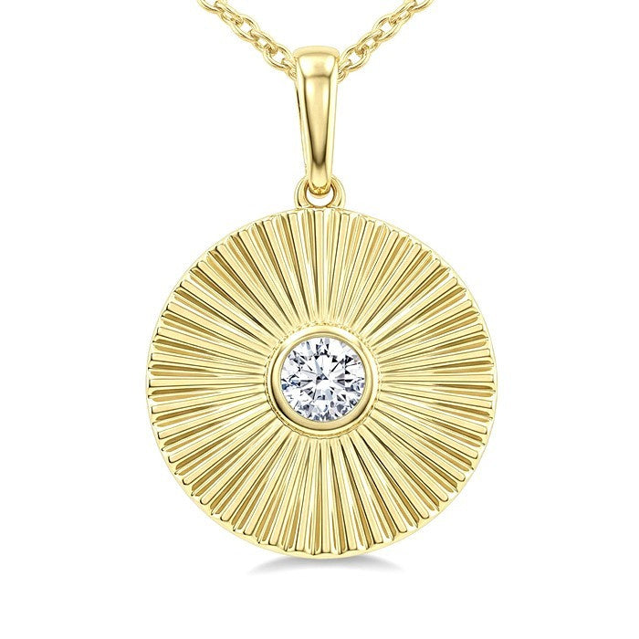 1/10 Ctw Bezel Set Round Cut Diamond Pirouette Fashion Pendant With Chain in 10K Yellow Gold