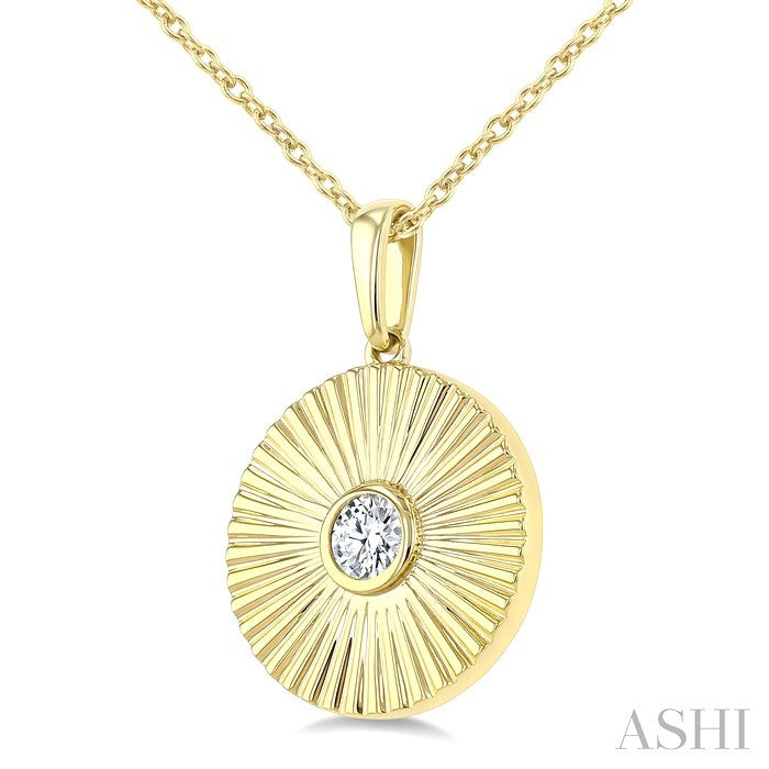1/10 Ctw Bezel Set Round Cut Diamond Pirouette Fashion Pendant With Chain in 10K Yellow Gold