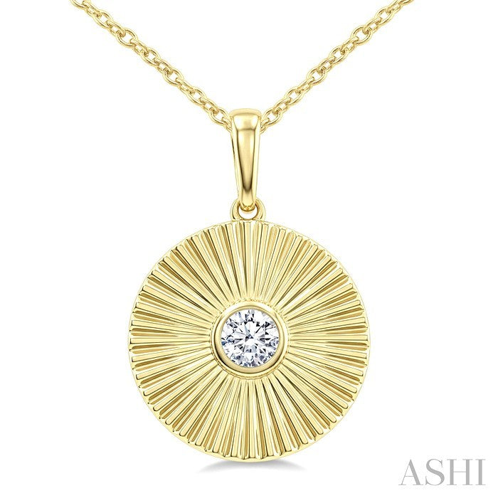 1/10 Ctw Bezel Set Round Cut Diamond Pirouette Fashion Pendant With Chain in 10K Yellow Gold