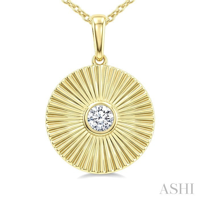 1/10 Ctw Bezel Set Round Cut Diamond Pirouette Fashion Pendant With Chain in 10K Yellow Gold