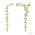 1 1/2 Ctw Round Cut Diamond Asymmetrical Fashion Earrings in 14K Yellow Gold