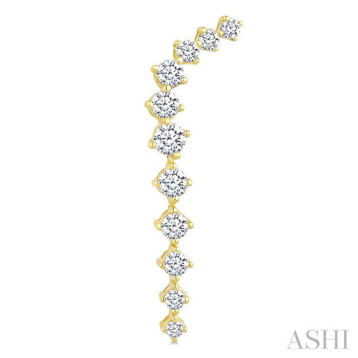 1 1/2 Ctw Round Cut Diamond Asymmetrical Fashion Earrings in 14K Yellow Gold