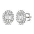 1/2 Ctw Oval Mount Baguette and Round Cut Diamond Earrings in 14K White Gold