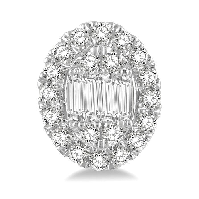 1/2 Ctw Oval Mount Baguette and Round Cut Diamond Earrings in 14K White Gold
