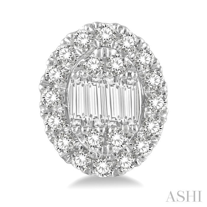 1/2 Ctw Oval Mount Baguette and Round Cut Diamond Earrings in 14K White Gold