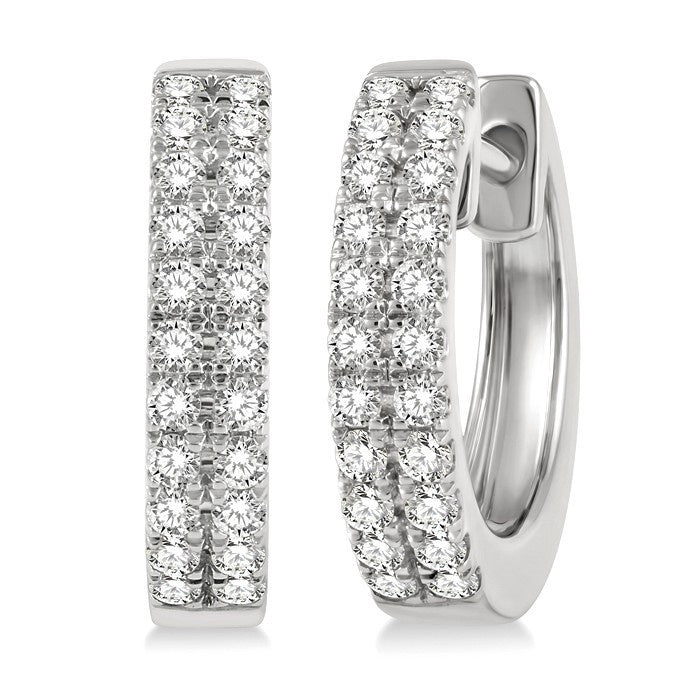 1/3 Ctw Twin Row Round Cut Diamond Petite Fashion Huggie Earrings in 14K White Gold