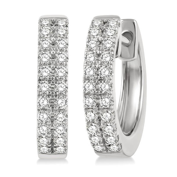 1/3 Ctw Twin Row Round Cut Diamond Petite Fashion Huggie Earrings in 14K White Gold