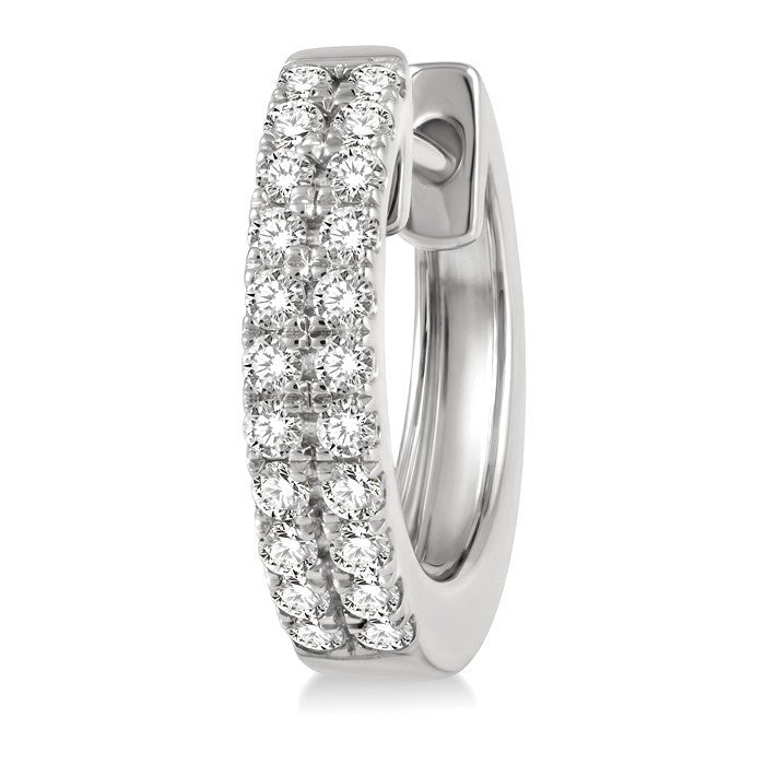 1/3 Ctw Twin Row Round Cut Diamond Petite Fashion Huggie Earrings in 14K White Gold