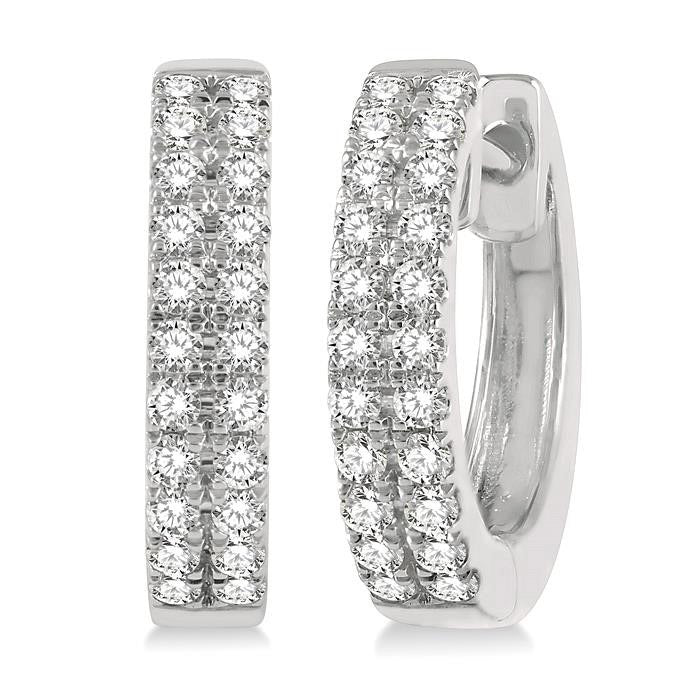 Two Row Diamond Petite Huggie Earrings