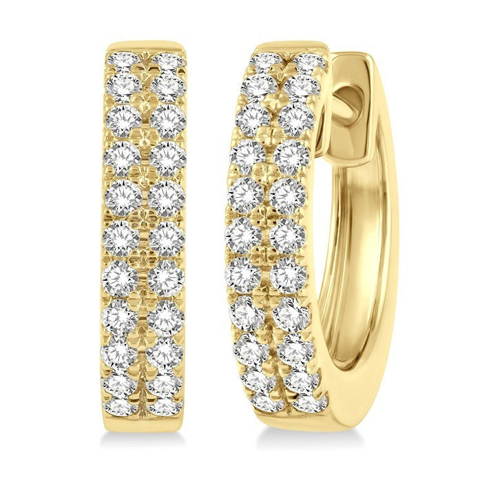 1/3 Ctw Twin Row Round Cut Diamond Petite Fashion Huggie Earrings in 14K Yellow Gold