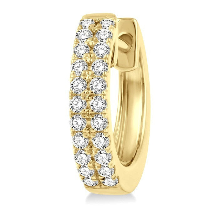1/3 Ctw Twin Row Round Cut Diamond Petite Fashion Huggie Earrings in 14K Yellow Gold