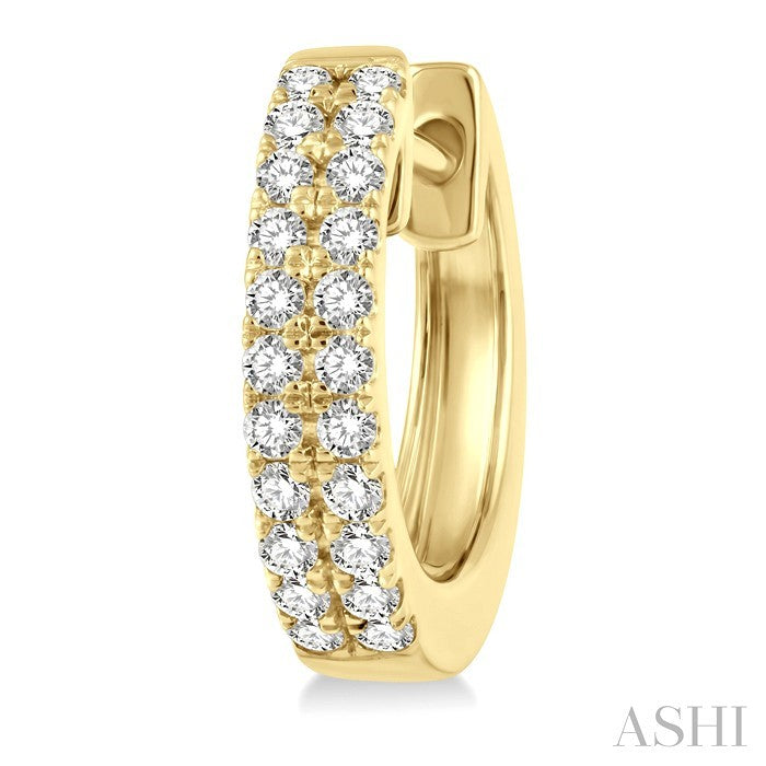 1/3 Ctw Twin Row Round Cut Diamond Petite Fashion Huggie Earrings in 14K Yellow Gold