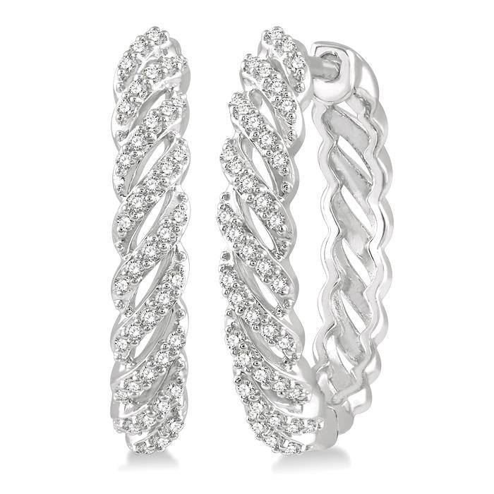 1/3 Ctw Open Twirl Round Cut Diamond Hoop Earrings in 14K White Gold