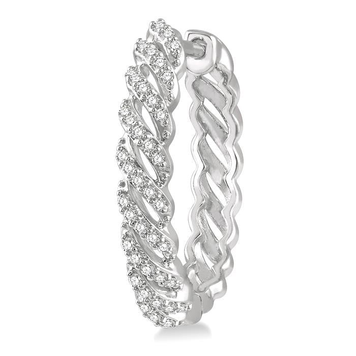 1/3 Ctw Open Twirl Round Cut Diamond Hoop Earrings in 14K White Gold