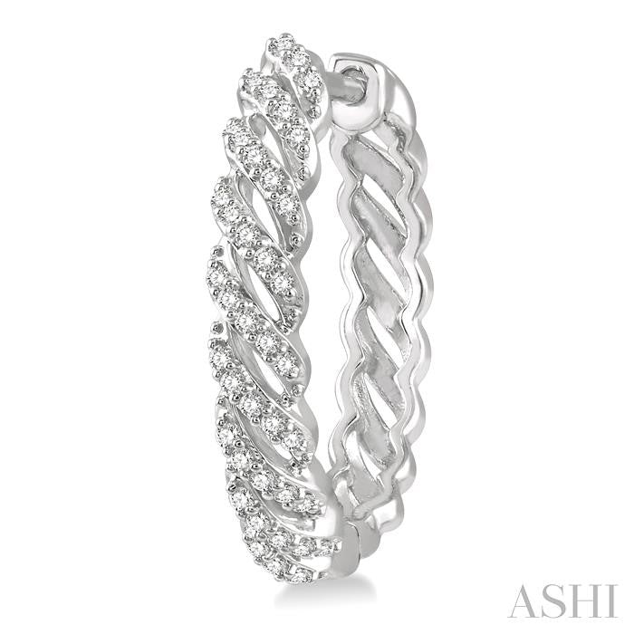 1/3 Ctw Open Twirl Round Cut Diamond Hoop Earrings in 14K White Gold
