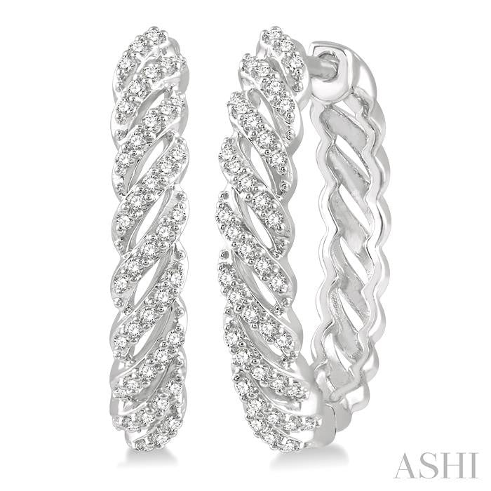 1/3 Ctw Open Twirl Round Cut Diamond Hoop Earrings in 14K White Gold