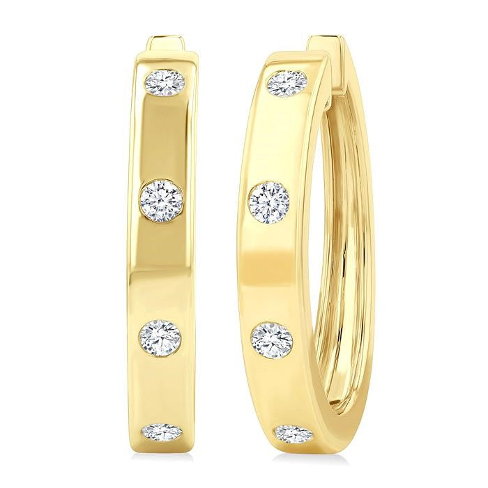 1/3 Ctw Flush Bezel Set Diamond Fashion Hoop Earrings in 14K Yellow Gold