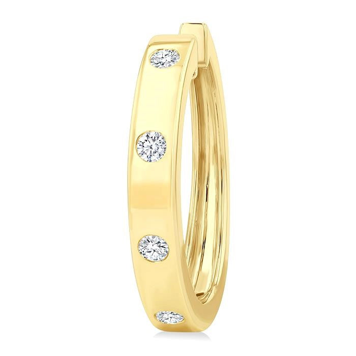 1/3 Ctw Flush Bezel Set Diamond Fashion Hoop Earrings in 14K Yellow Gold