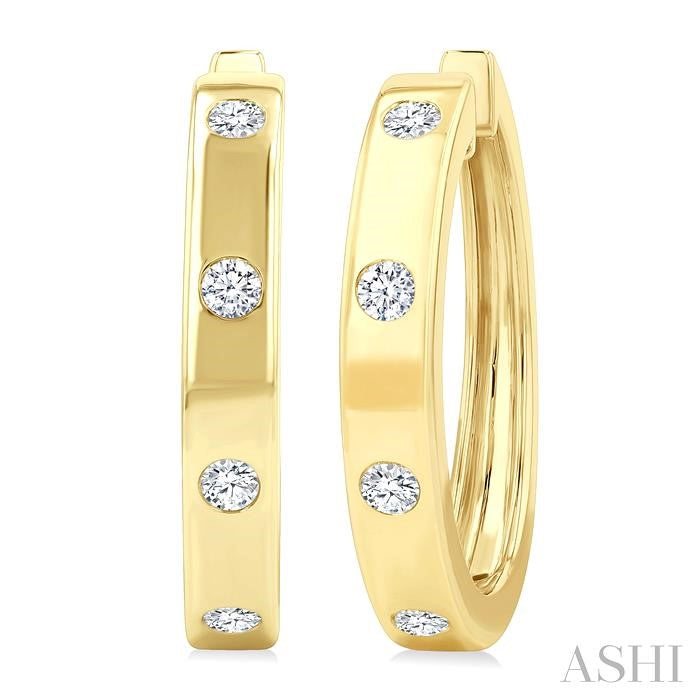1/3 Ctw Flush Bezel Set Diamond Fashion Hoop Earrings in 14K Yellow Gold