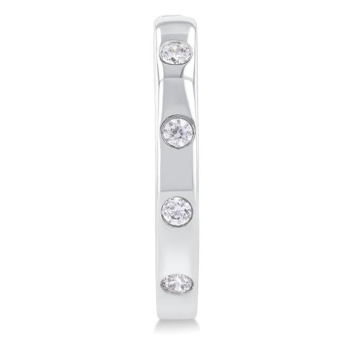 1/6 Ctw Flush Bezel Set Diamond Fashion Hoop Earrings in 10K White Gold
